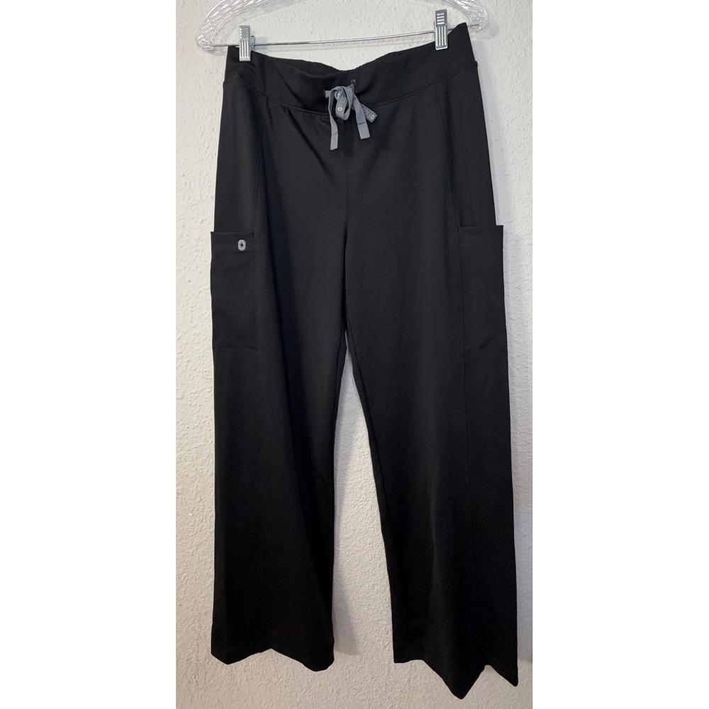 FIGS Valle Straight Leg Scrub Pants Black FIONx Yoga Waistband Medium M Womens